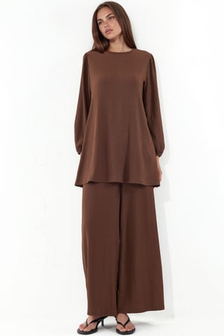 Texturierte Langarm-Tunika und weite Hose Set