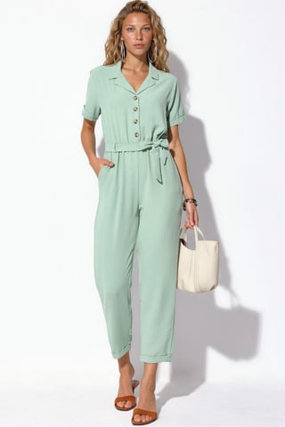 Einfarbiger Woven Overall mit Kragen und Schleifendetail
