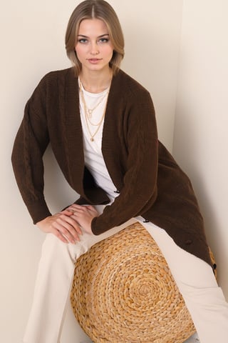 Knopfverschluss V-Ausschnitt Jacquard-Strickjacke
