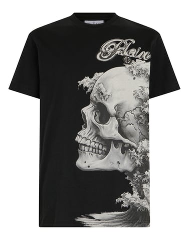 Philipp Plein T-Shirt mit Rundhals und Totenkopfprint, Kurzarm - Schwarz