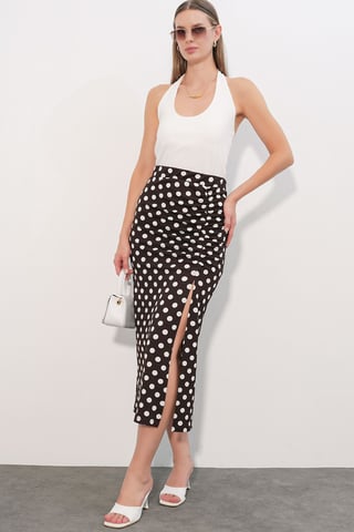Hochtaillierte Polka Dot Midi-Rock