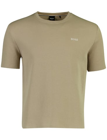BOSS T-Shirt schwarz Rundhals beige Waffelstruktur