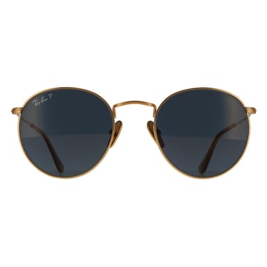 Ray-Ban RB8248 Runde Sonnenbrille aus Titan 9217T0, gebürstetes Gold, blau verspiegelt, goldfarben, polarisiert