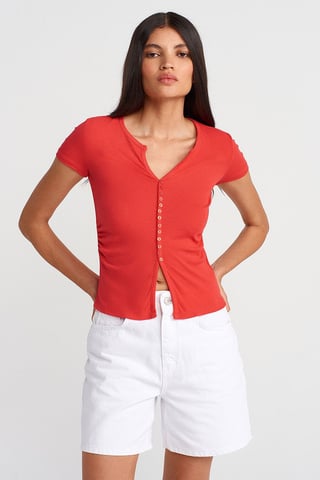 Slim Fit V-Ausschnitt Knöpfen Bluse