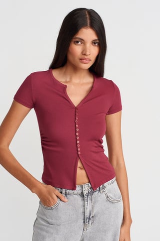 Slim Fit V-Ausschnitt Knöpfen Bluse