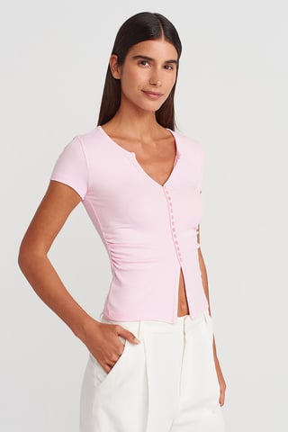 Slim Fit V-Ausschnitt Knöpfen Bluse