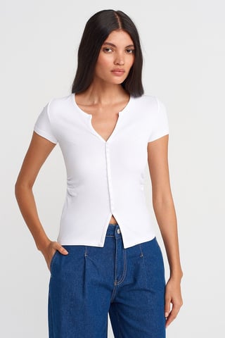 Slim Fit V-Ausschnitt Knöpfen Bluse