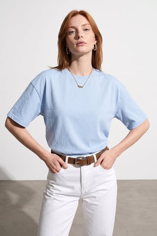 Übergroßes Baumwoll-Crewneck-T-Shirt