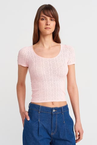 Dilvin Slim-Fit Bluse mit Rippstruktur - Rosé