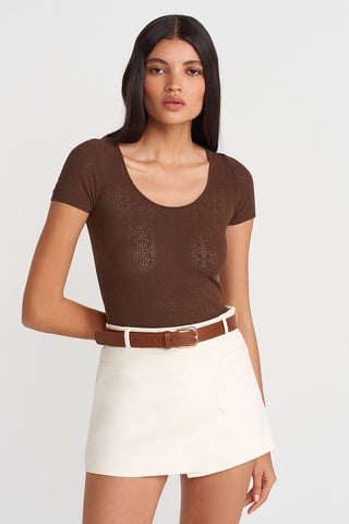 Slim Fit Rippstruktur Bluse