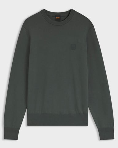 Regular Fit Long Sleeve Logo Detail Jumper in Charcoal