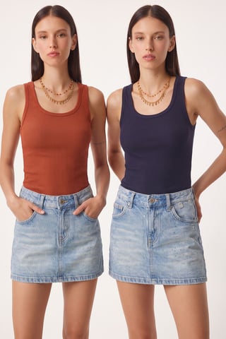 Fitted U-Hals Gestricktes 2er-Pack Tanktop