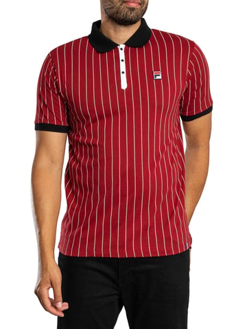 Fila BB1 Klassisches Vintage Gestreiftes Poloshirt, Rot