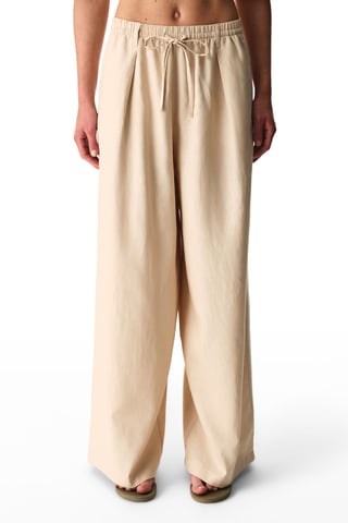 Damen Leinenhose mit weitem Bein und mittlerer Taille