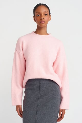 Damen Unifarbenes Rundhals-Rippstrickpullover