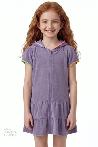 Jugend Mini Strick Kaftan Cover-up mit Pompon-Detail
