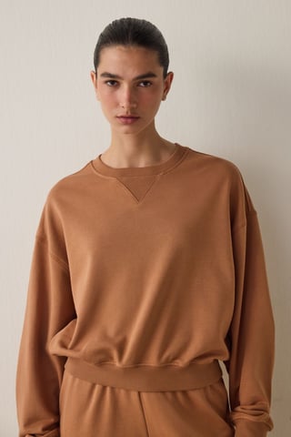 Damen Oversized Kurzarm Rundhals-Pullover