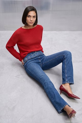 Damen Rippstrick Boot-Neck Pullover