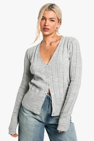 Metallic Silver Thick Rib Knitted Cardigan