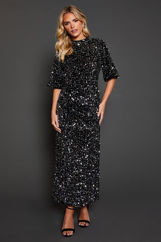 Petite Velvet Sequin Midi Dress