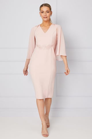 Lace Trim Cape Detail Pencil Dress