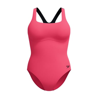 Speedo - Badeanzug für Damen, Kurzer Stehkragen (Dunkelrosa)