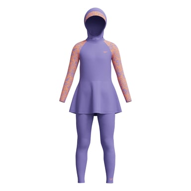 Speedo Dreiteiliger, bedeckender Langarm-Badeanzug für Mädchen (Violett/Orange)