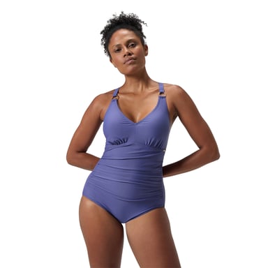 Speedo - Badeanzug für Damen, V-Ausschnitt, Gestaltgebend (Blau)