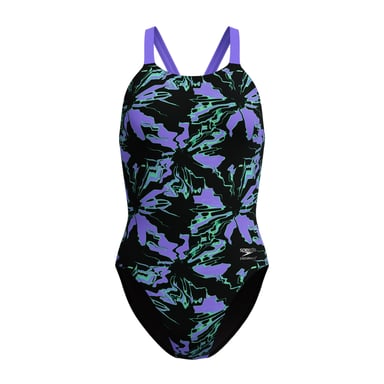 Speedo - Badeanzug für Damen, Leaderback (Schwarz/Violett)