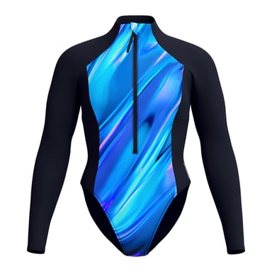 Speedo - Badeanzug für Damen, Mit Reißverschluss, Langärmlig (Schwarz/Blau)