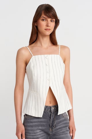 Ärmellose Bluse mit quadratischem Ausschnitt und Knöpfen