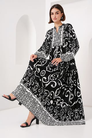 Gedrucktes V-Ausschnitt Maxikleid mit Knopfverschluss
