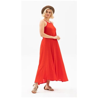 Sima Langes Sommerkleid in Rot, aus Shile-Stoff mit Trägern