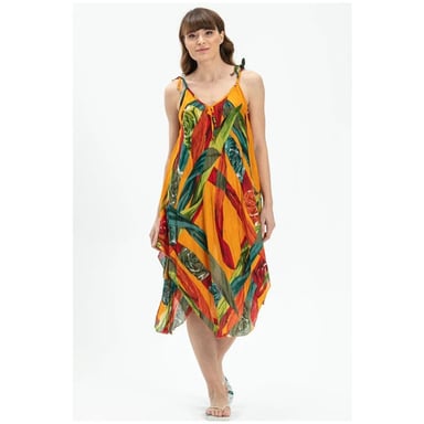 Trägerloses Voile-Sommerkleid „Aphrodite“ in Midi-Länge, Senfgelb