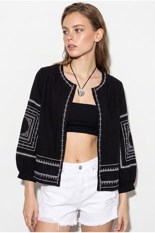 Bestickte Freizeitjacke mit Rundhalsausschnitt