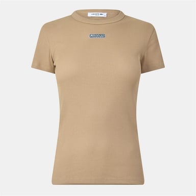 Lacoste - T-Shirt für Damen, Rundhalsausschnitt, gerippt, Schmal (Beige)