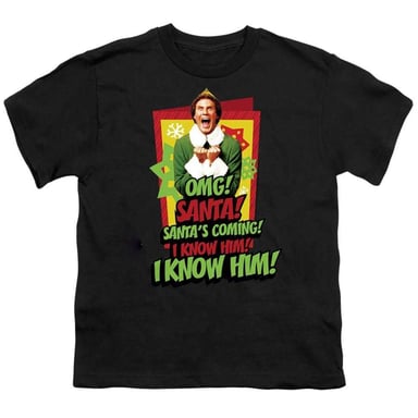 Elf - "Santa´s Coming! I Know Him!" T-Shirt für Kinder (Schwarz)