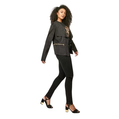 Biba - Wasserfall-Jacke für Damen, Mit Reißverschluss, Suedette Wildlederimitat (Schwarz)