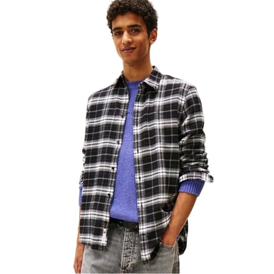Tommy Jeans Langärmliges Hemd aus kariertem Flanell für Herren (Schwarz)
