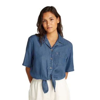 Tommy Jeans - Hemd für Damen, Gebundener Saum, Chambray-Stoff (Mittelblau)
