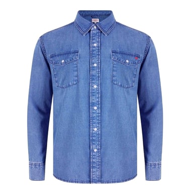 Lee Cooper Herren-Jeanshemd mit Kragen und langen Ärmeln (Mittlere Waschung)