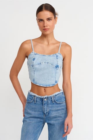 Tailliertes Crop-Jeansoberteil mit quadratischem Ausschnitt