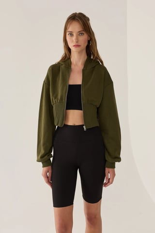 Slim Fit Cropped Hoodie mit Reißverschluss