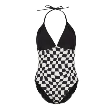 SoulCal - Badeanzug für Damen, Neckholder (Schwarz Karomuster)