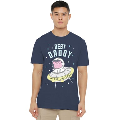 Peppa Pig - "Best Daddy Pig In The Universe" T-Shirt für Herren/Damen Unisex (Marineblau Meliert)