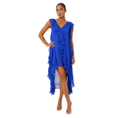 Biba - Maxikleid für Damen, Rüschen, Ärmellos (Blau)