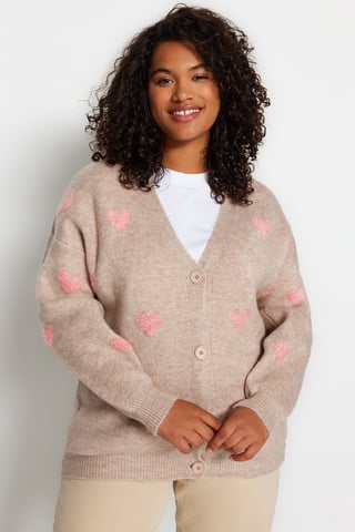 Trendyol Curve Damen Ecru Herz Lang Relaxed Fit Große Größen Cardigans