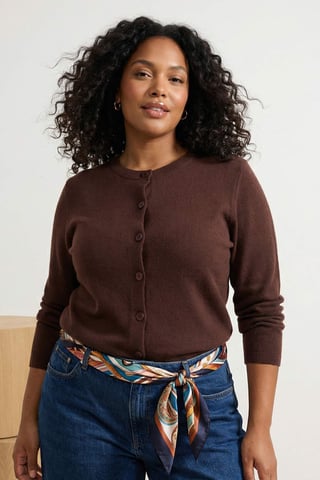 Trendyol Curve Damen Braun Einfarbig Lang Regular Fit Große Größen Cardigans
