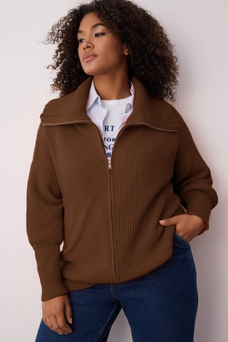 Trendyol Curve Damen Braun Einfarbig Lang Regular Fit Große Größen Cardigans