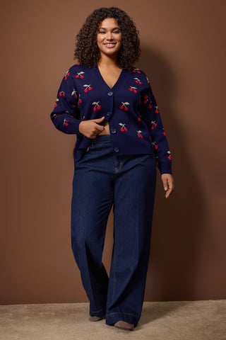 Trendyol Curve Damen Dunkelblau Geometrisches Muster Lang Regular Fit Große Größen Cardigans